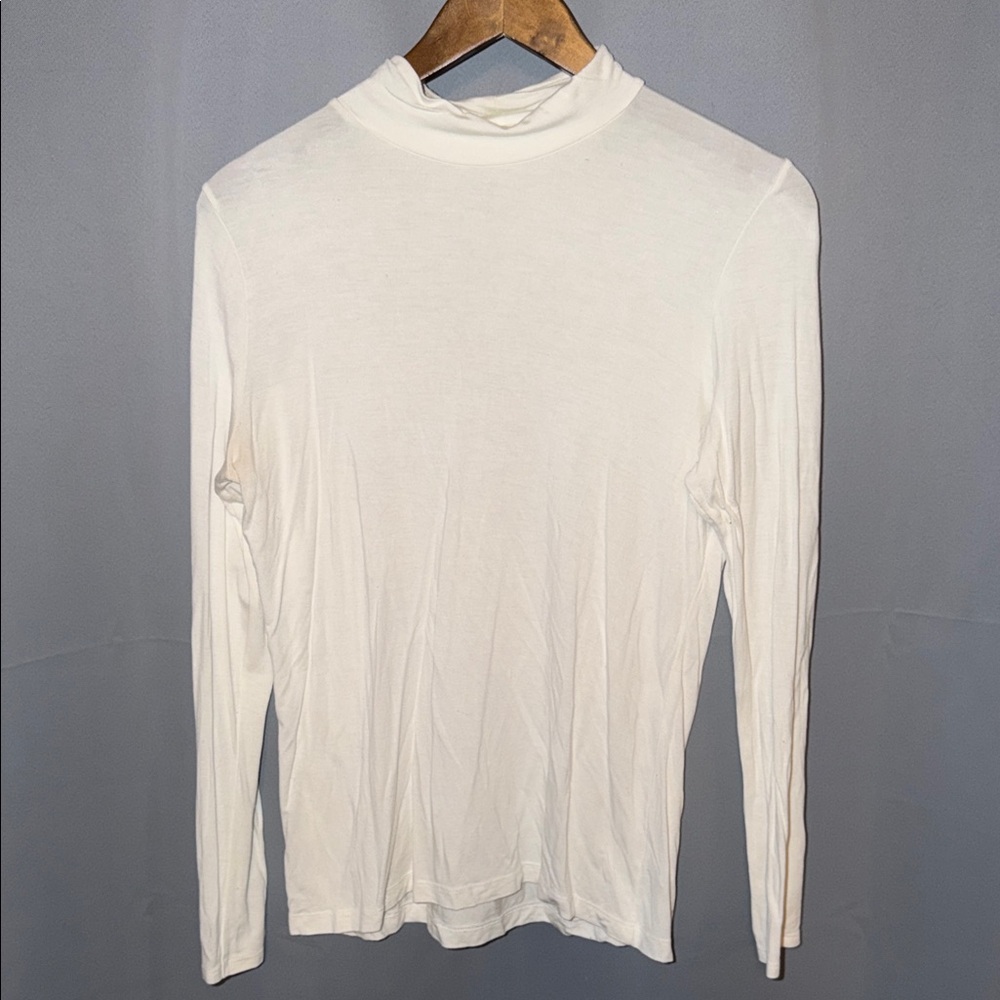 White Long-Sleeve Mock Neck Top 90s Y2K Contemporary Layers Size L